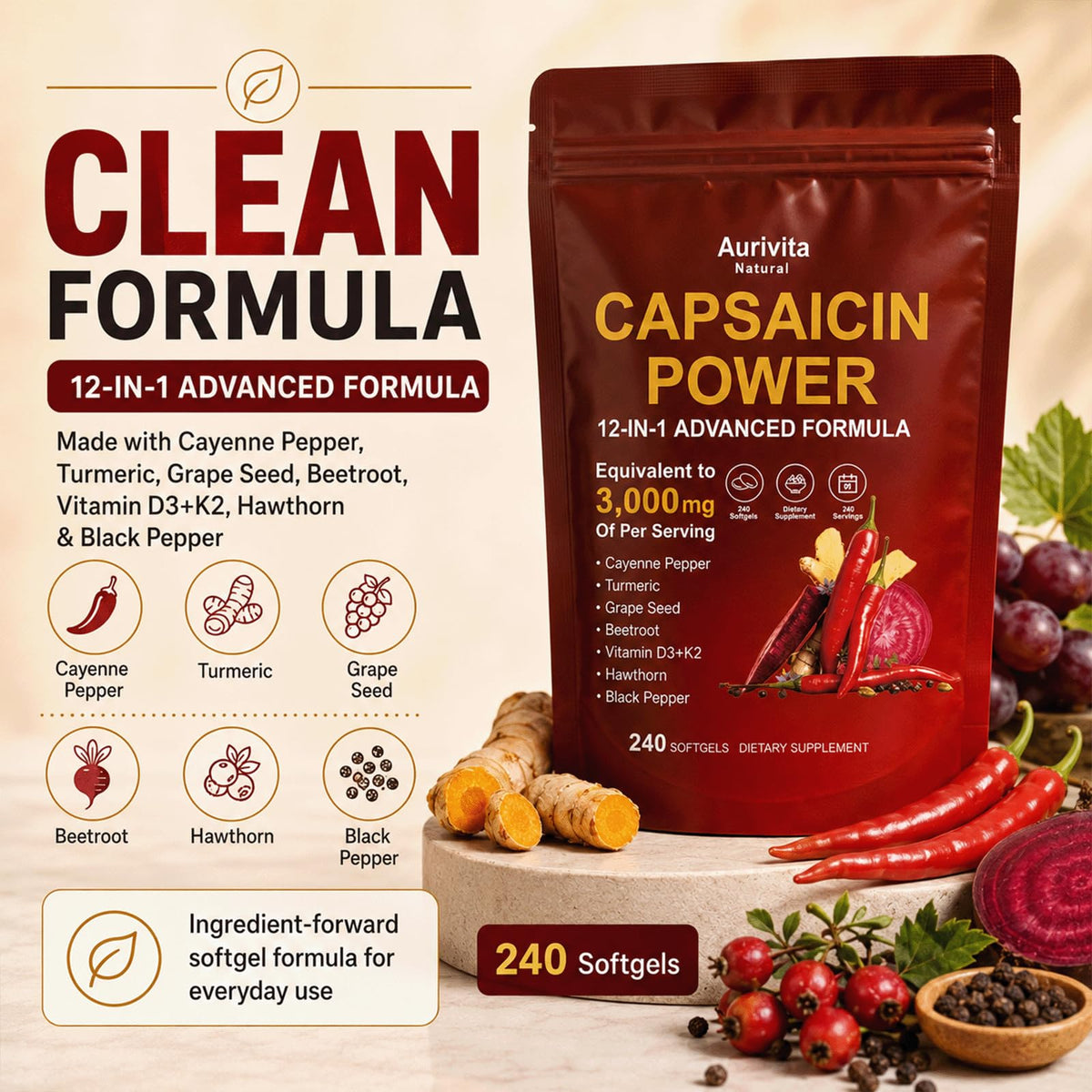 Aurivita Capsaicin Softgels - 240 Softgels(1, PCS)