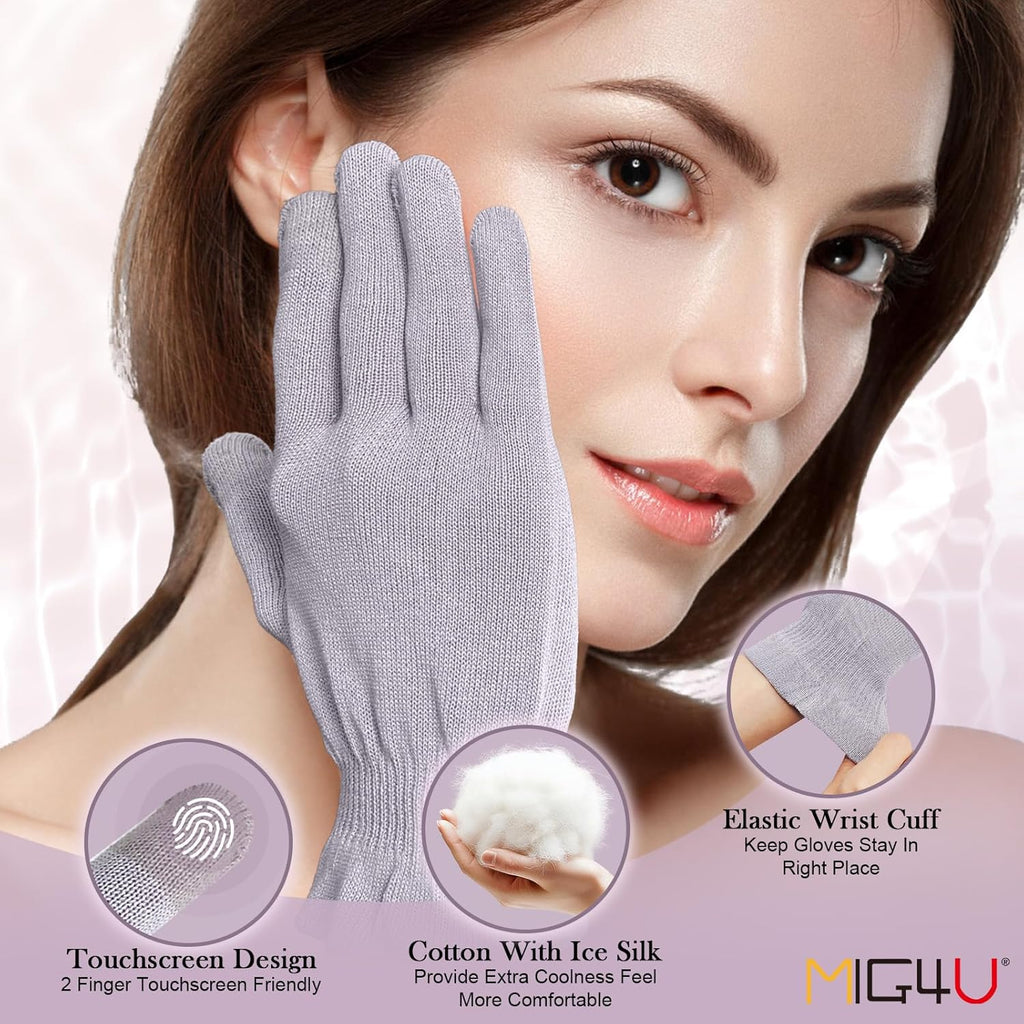 Buy now MIG4U Moisturizing Beauty Gloves Touchscreen Overnight Sleeping Glove for Women Dry Hands, Nighttime Lotion, Eczema, SPA, Cosmetic Treatment, Grey Purple 3 Pairs Size S/M at indiglob india