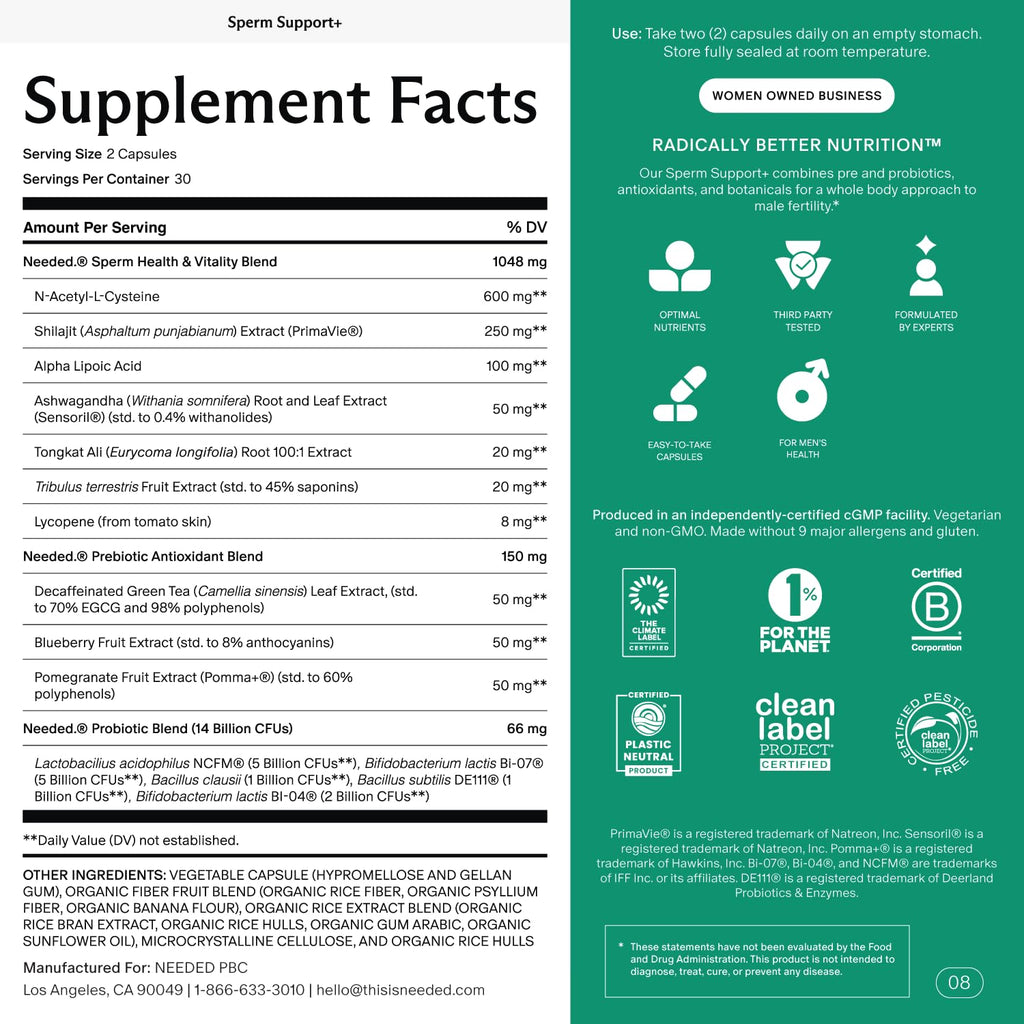 Needed. Sperm Support, 60 Capsules, 30 Day Supply