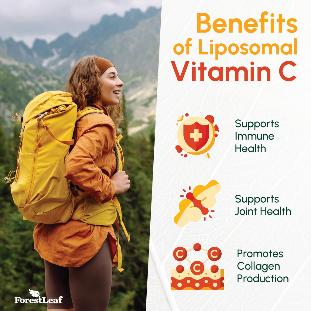 ForestLeaf Liposomal Vitamin C 1400mg Capsules | High Dose Vitamin C Liposomal Supplement w Coconut Oil Fatty Acids | Fast Absorption | Immune Support, Antioxidant, Collagen Production | 120 Vegan Cap