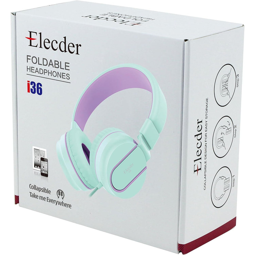 Buy now ELECDER i36 Kids Headphones Children Girls Boys Teens Foldable Adjustable On Ear Headphones 3.5mm Jack Compatible Cellphones Computer Kindle MP3/4 School Tablet Green/Purple at indiglob india