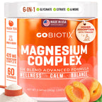GOBIOTIX Magnesium Glycinate Powder – 6-Form Magnesium Complex: Malate, Citrate & More – Sleep, Stress & Calm Support for Women & Men – High Absorption, Sugar Free – 420mg, 60 Servings (Peach Tea)