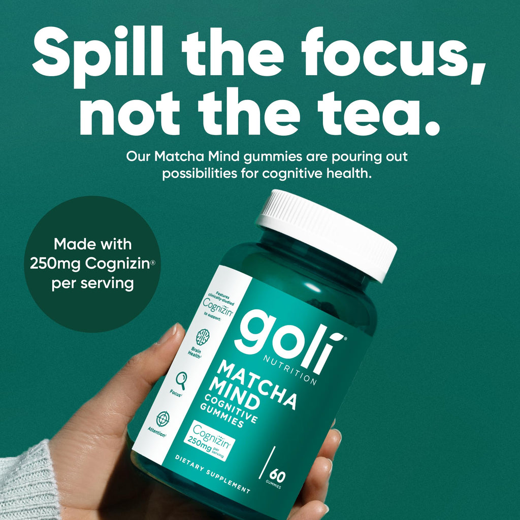 Goli Matcha Mind Cognitive Gummies with Cognizin Citicoline - 250mg Citicoline Plus Matcha Powder - Brain Health and Focus Support - Vegan, Non-GMO, Gluten-Free, 180 Count (3 Pack)
