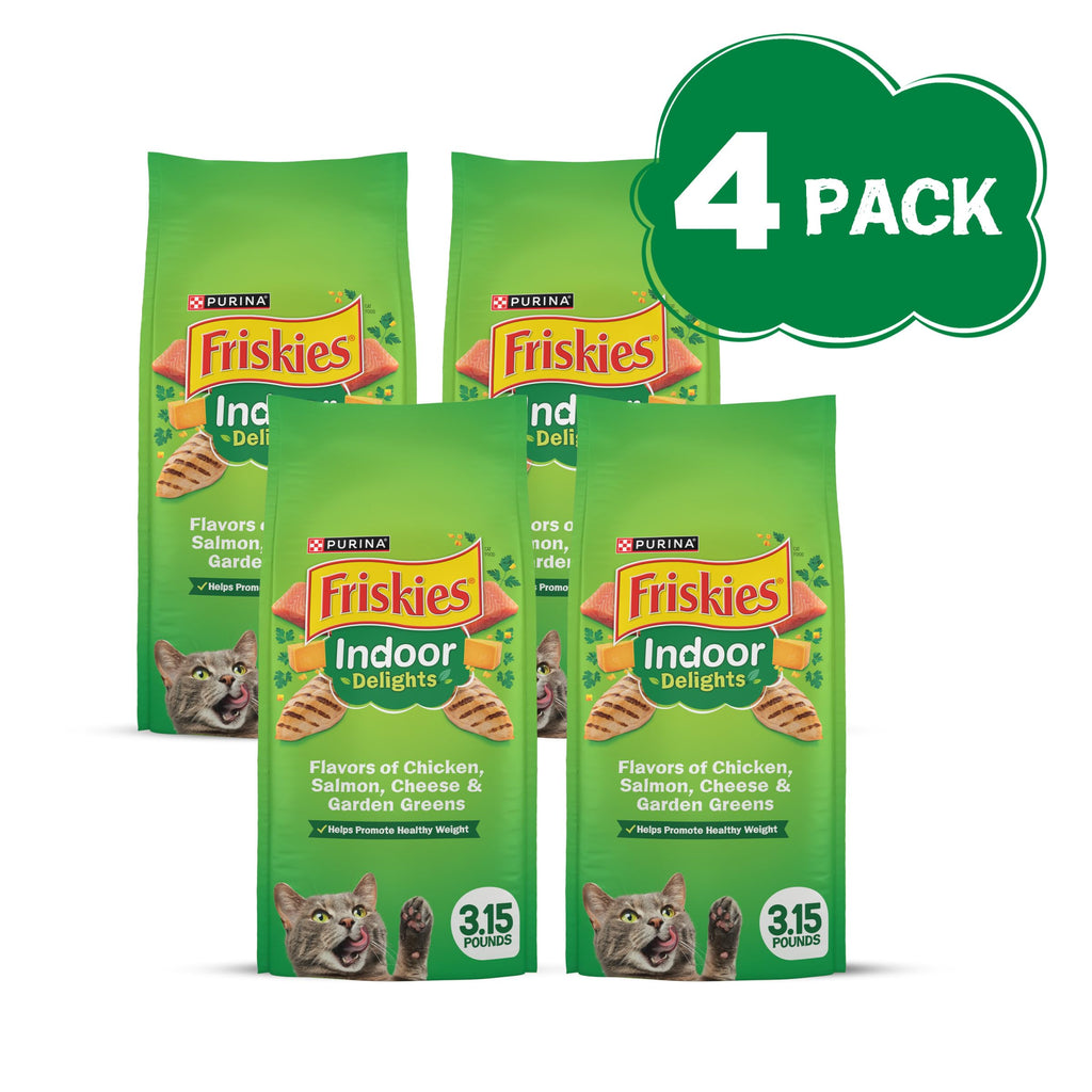 Friskies Purina Indoor Dry Cat Food, Indoor Delights - (4) 3.15 lb. Bags