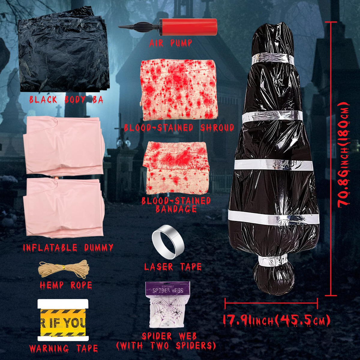 2 Packs 6ft Dead Body Bags Hanging Corpse Props Scary Halloween Decorations