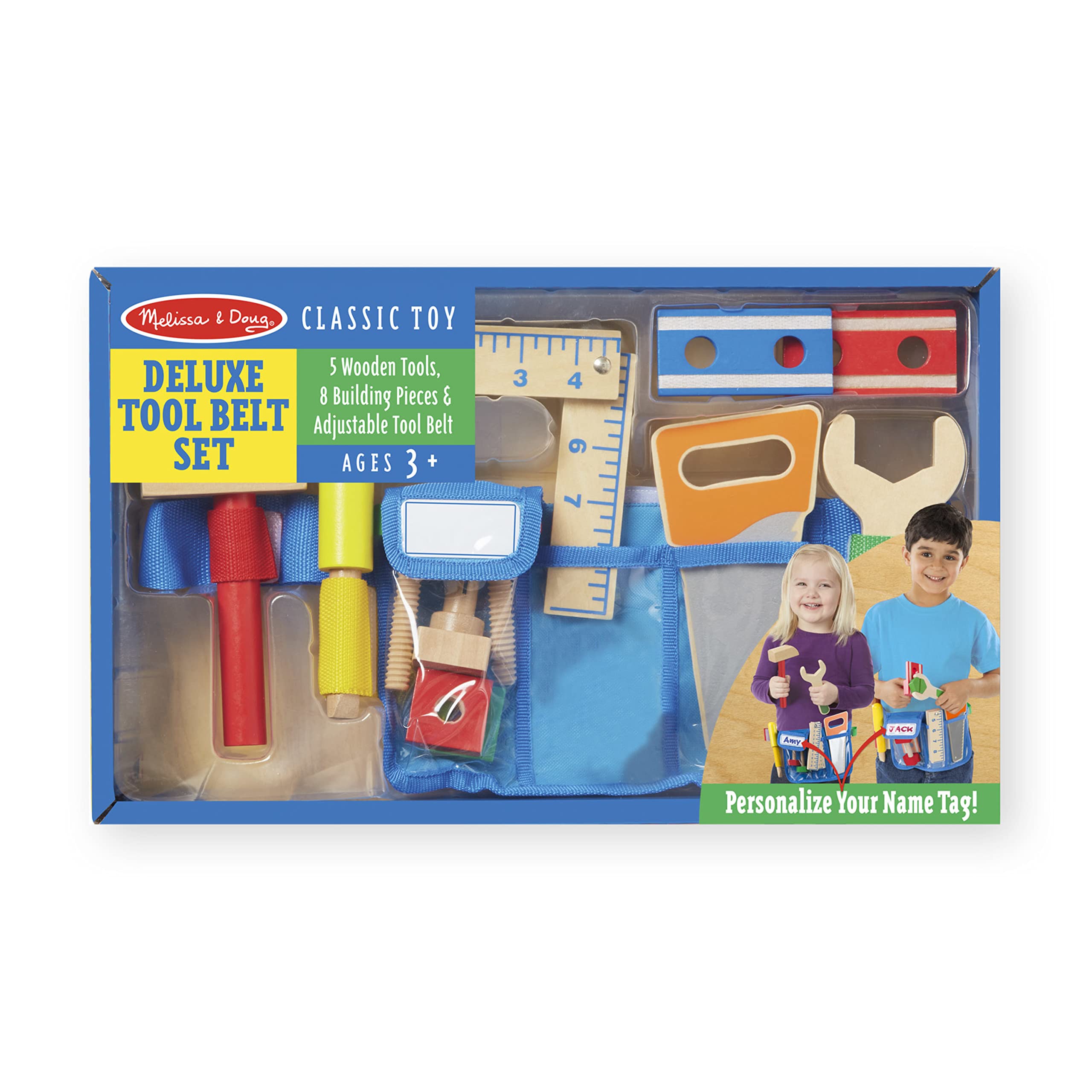 Buy now Melissa & Doug Deluxe Tool Belt Set - 5 Wooden Tools, 8 Building Pieces, Adjustable Belt at indiglob india