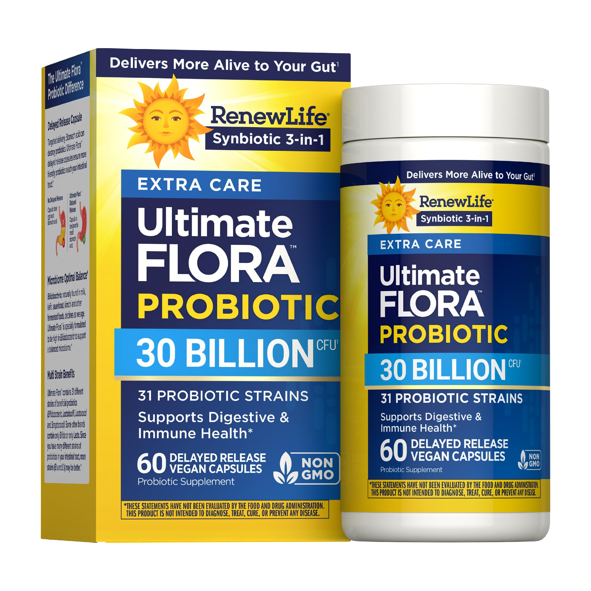 Renew Life Ultimate Flora Probiotic 30 Billion CFU | 30 Delayed Release Vegan Capsules | Microbiome Balance | Dairy, Soy and Gluten Free