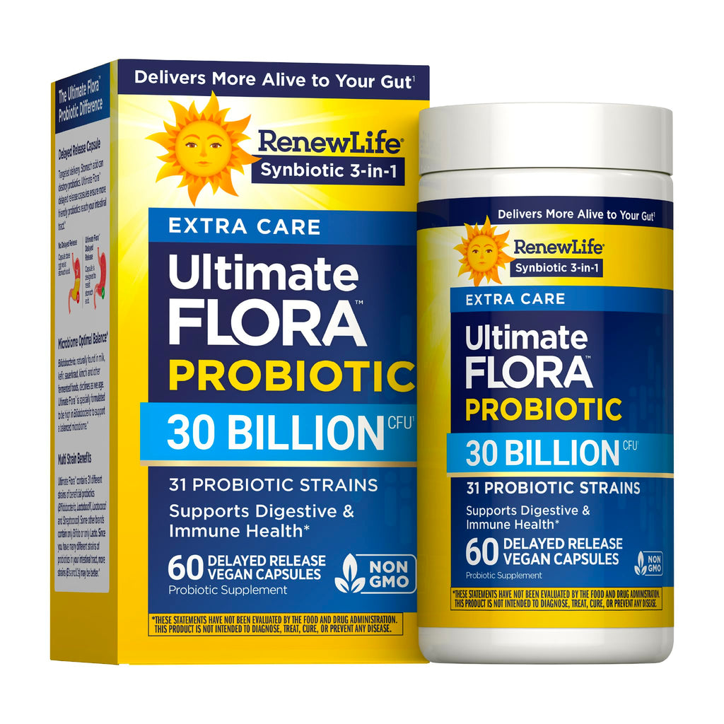 Renew Life Ultimate Flora Probiotic 30 Billion CFU | 30 Delayed Release Vegan Capsules | Microbiome Balance | Dairy, Soy and Gluten Free