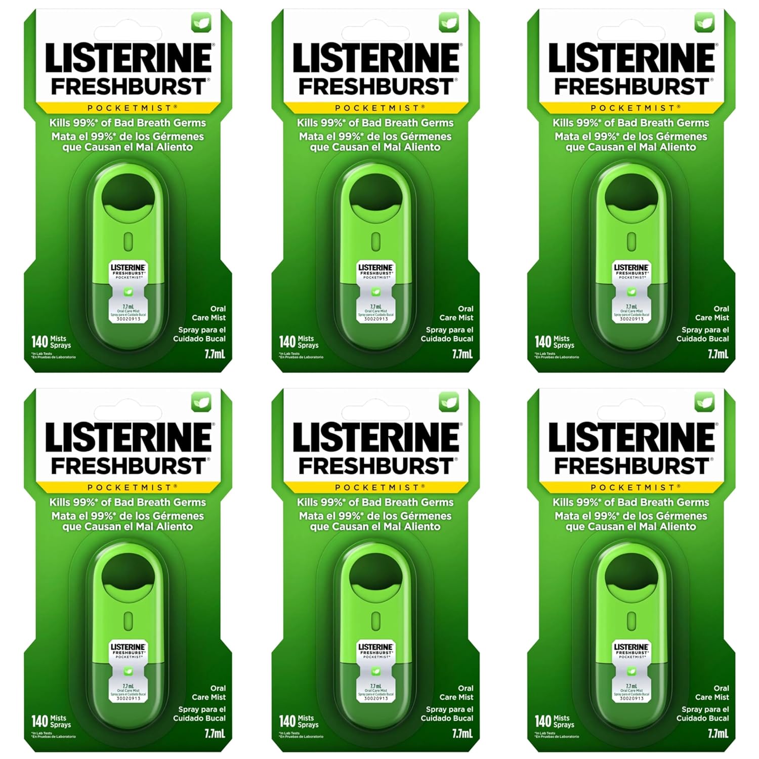 Buy now Listerine Cool Mint Pocketmist, Oral Care Mist for Fresh Breath, Non-Aerosol Sugar-Free Bad Breath Refresher Spray to Kill 99% of Bad Breath Germs, Portable, Cool Mint Flavor, 1 Pack of 2 Sprays 6 Count at indiglob india