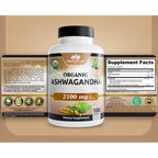 NaturaLife Labs Organic Ashwagandha 2100 mg per Serving – Full Spectrum Root Powder and Standardized Extract (Withanolides) – 100 Capsules – Vegan – Non-GMO, Gluten-Free