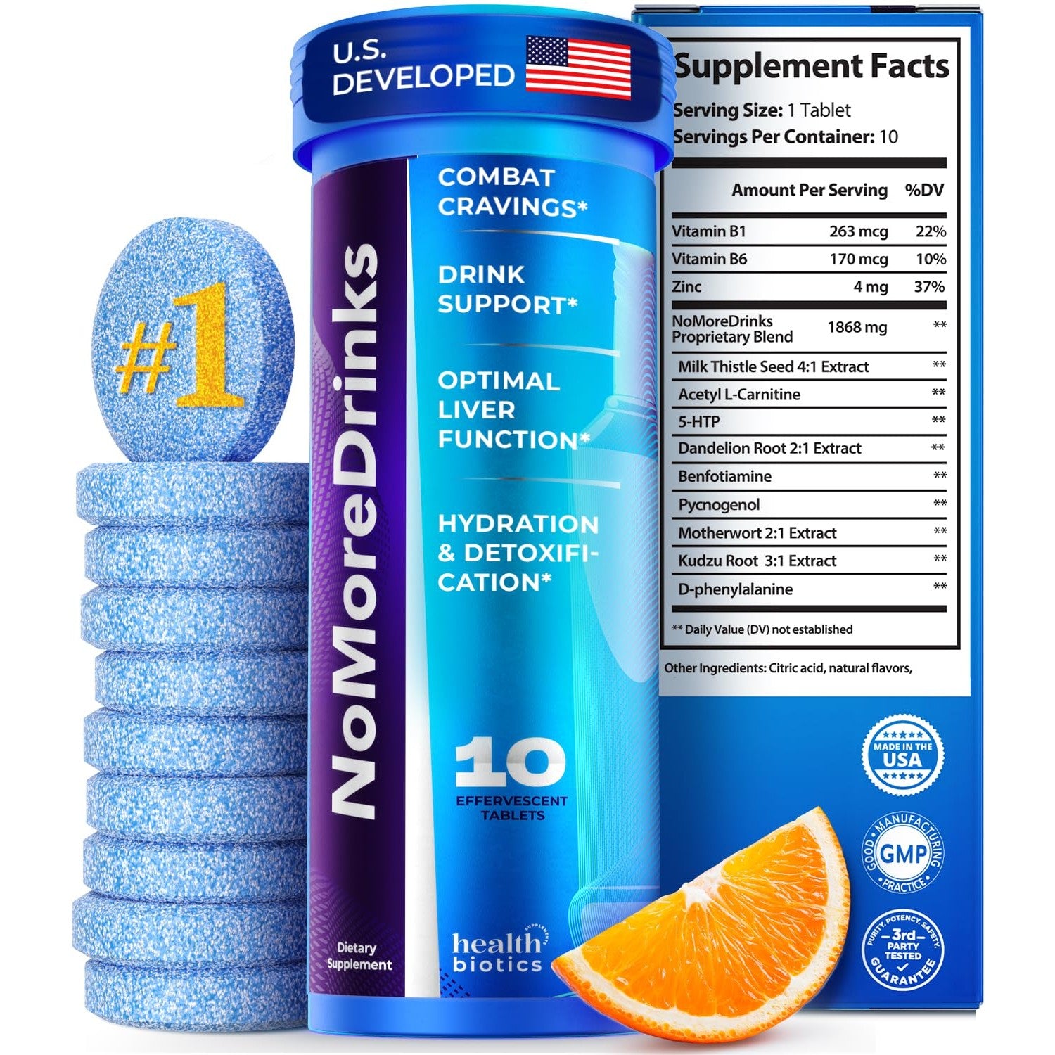NoMoreDrinks Anti Alcohol Craving Supplement | Liver Detox & Combat Cravings | Energy Support Alcohol Replacement Drink | Organic Milk Thistle Supplement & Dandelion Root & 5HTP | (10) Energy Pills