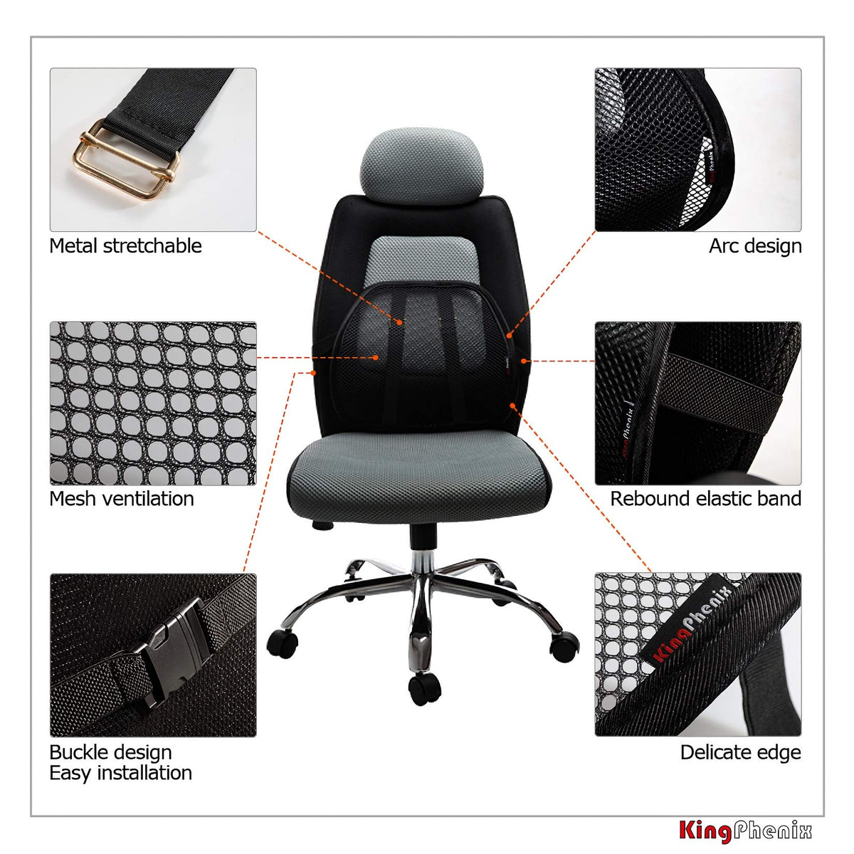kingphenix 2-Pack Mesh Lumbar Support for Car and Office Chair Comfort