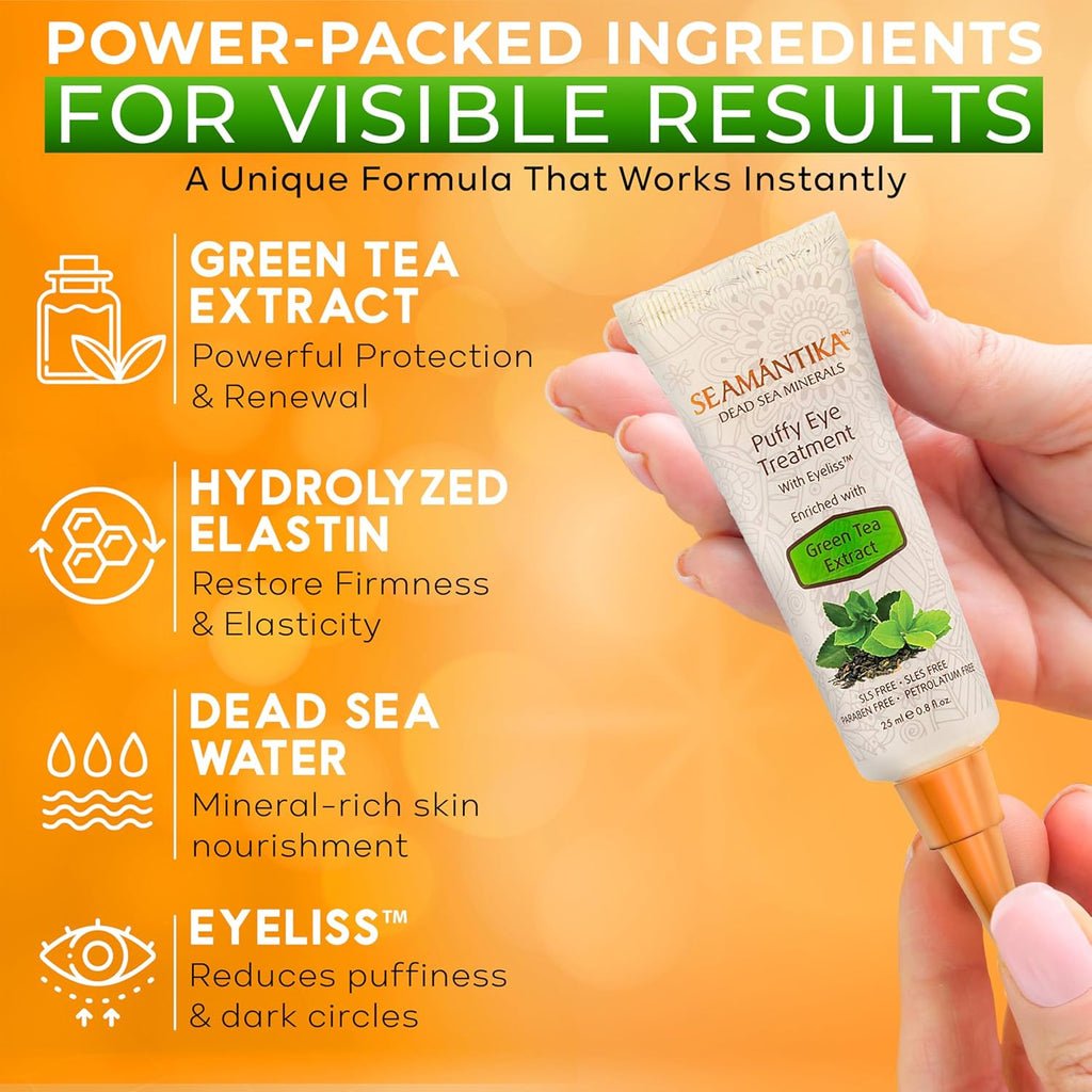 Buy now Puffy Eye Treatment Instant results â€“ Naturally Eliminate Wrinkles, Puffiness, Dark Circle and Bags in Minutes â€“ Hydrating Eye Cream w/ Green Tea Extract, Dead Sea Minerals by SEAMANTIKA â€“ .8 fl.oz. at indiglob india