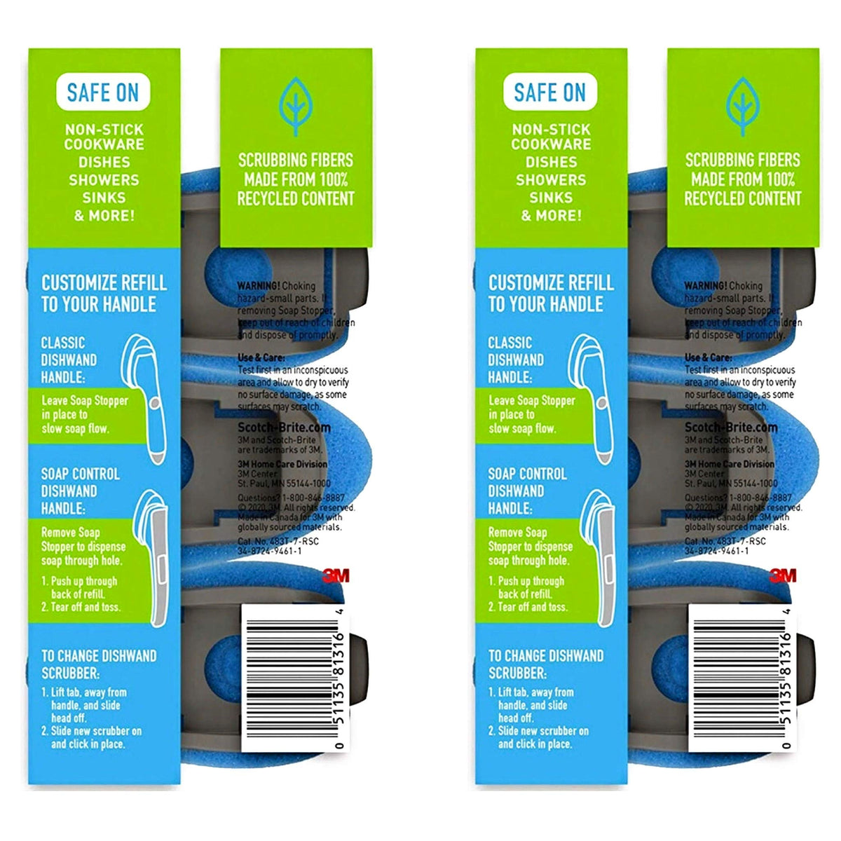 Multi Purpose Non Scratch Dish Wand Refills by Scotch Brite Blue 6 Pack