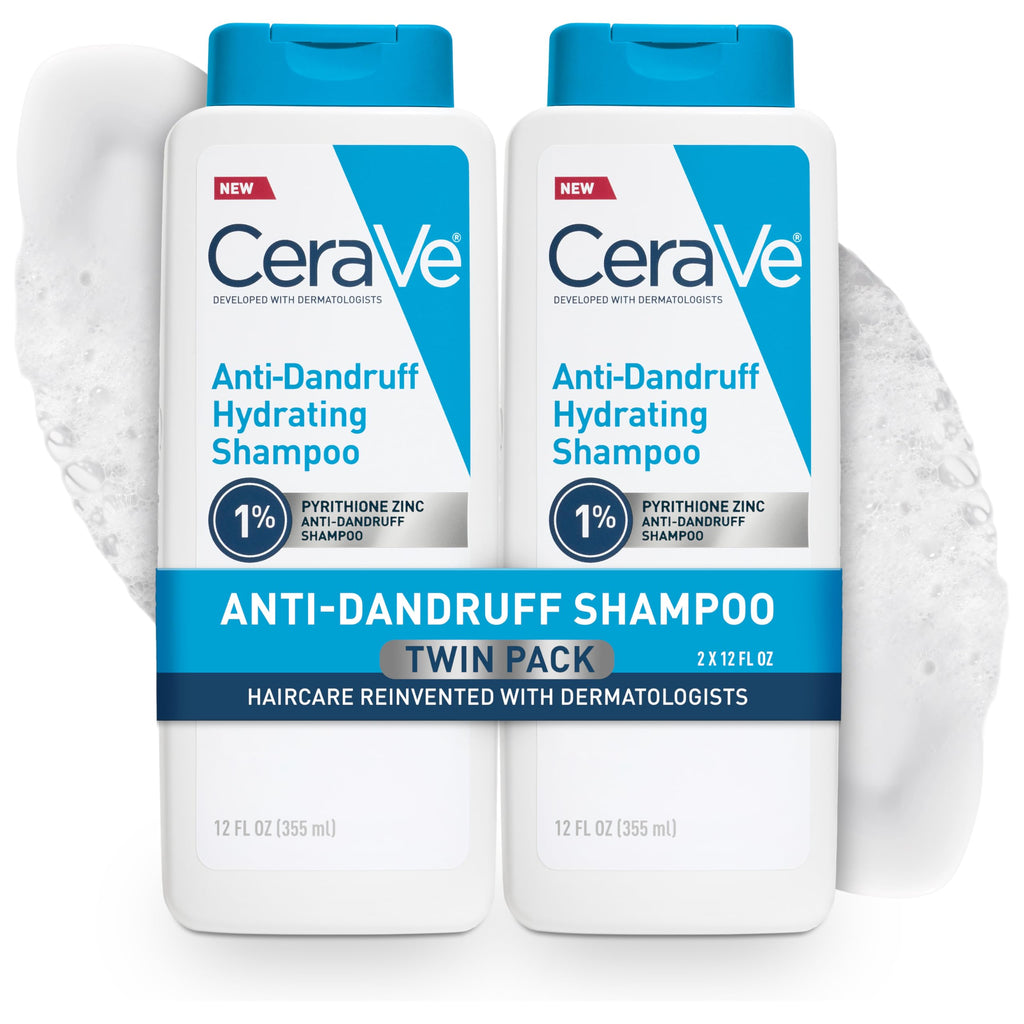 CeraVe Hydrating Anti Dandruff Shampoo, Itchy Scalp Treatment, 12oz | Helps Eliminate Flakes with 1% Pyrithione Zinc, Hyaluronic Acid, Niacinamide and Ceramides In A Sulfate Free Formula