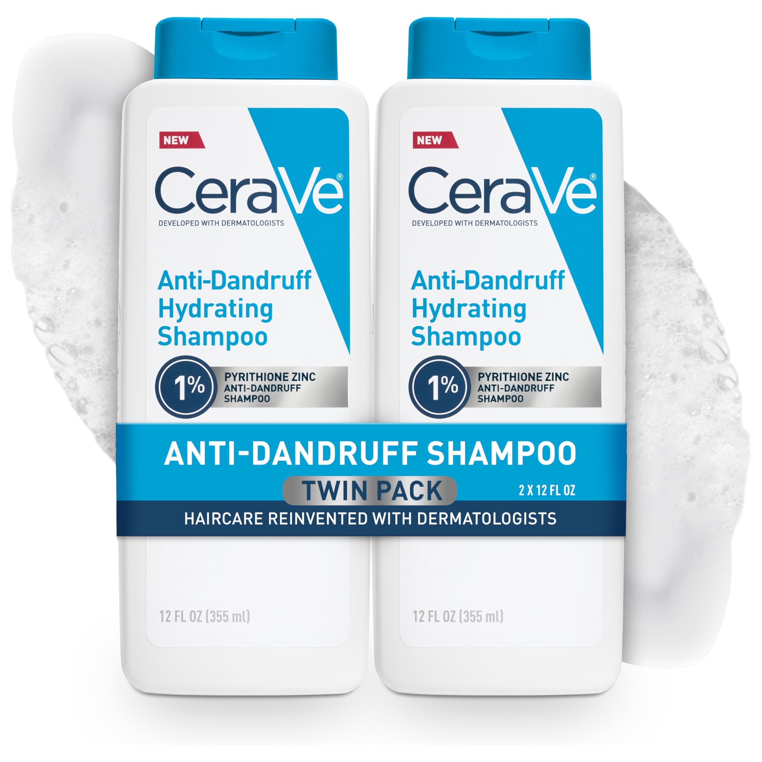 CeraVe Hydrating Anti Dandruff Shampoo, Itchy Scalp Treatment, 12oz | Helps Eliminate Flakes with 1% Pyrithione Zinc, Hyaluronic Acid, Niacinamide and Ceramides In A Sulfate Free Formula