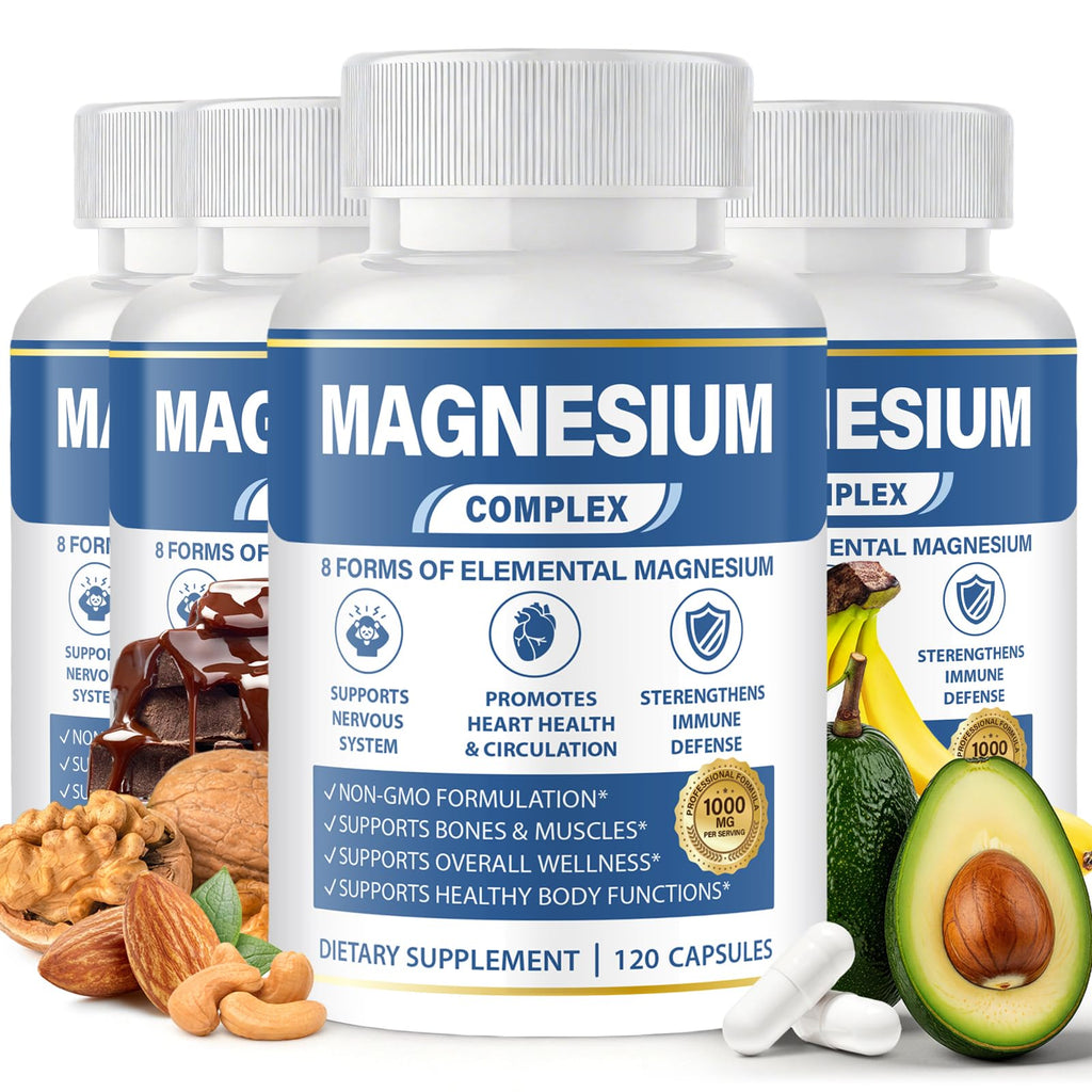 1000mg Magnesium Complex 8 in 1 for Women & Men Vegan Magnesium Supplement | With Glycinate, Citrate, Malate, Taurate & More Magnesium Forms, Vegan Formula for Sleep, Fatigue & Heart Health 120 Capsules
