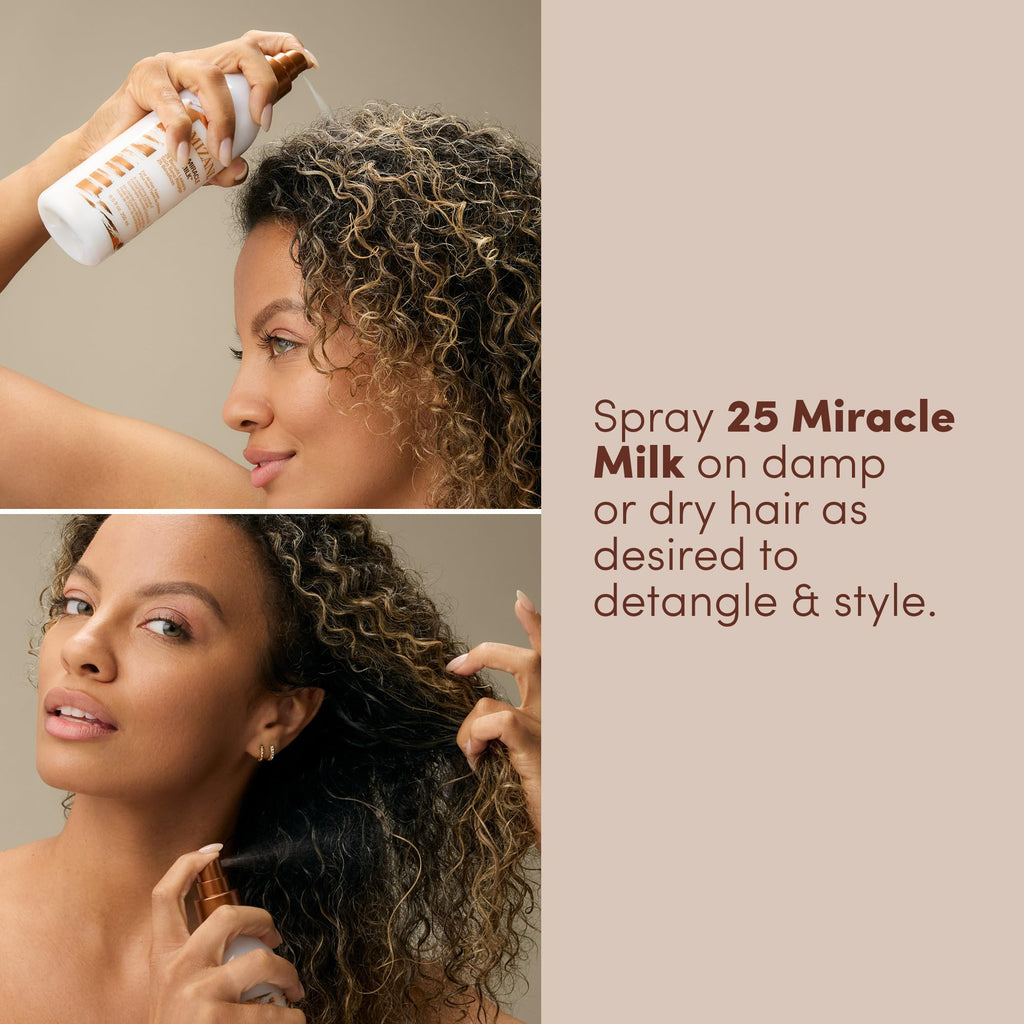 Mizani 25 Benefit Miracle Milk - Leave in Conditioner for Curly Hair, With Coconut Oil, Curl Detangler Spray, Anti Frizz Heat Protectant, No Drying Alcohols, Paraben-Free