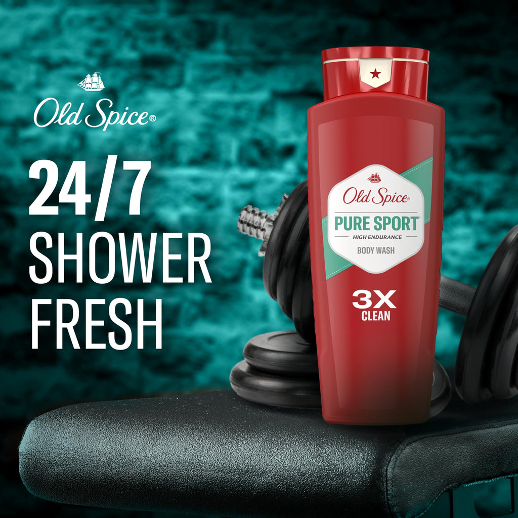 Old Spice Refreshing Body Wash for Men, High Endurance, 3X Defense, 24/7 Shower Fresh with Long Lasting Scent, Pure Sport Scent, 24 oz (Pack of 2)