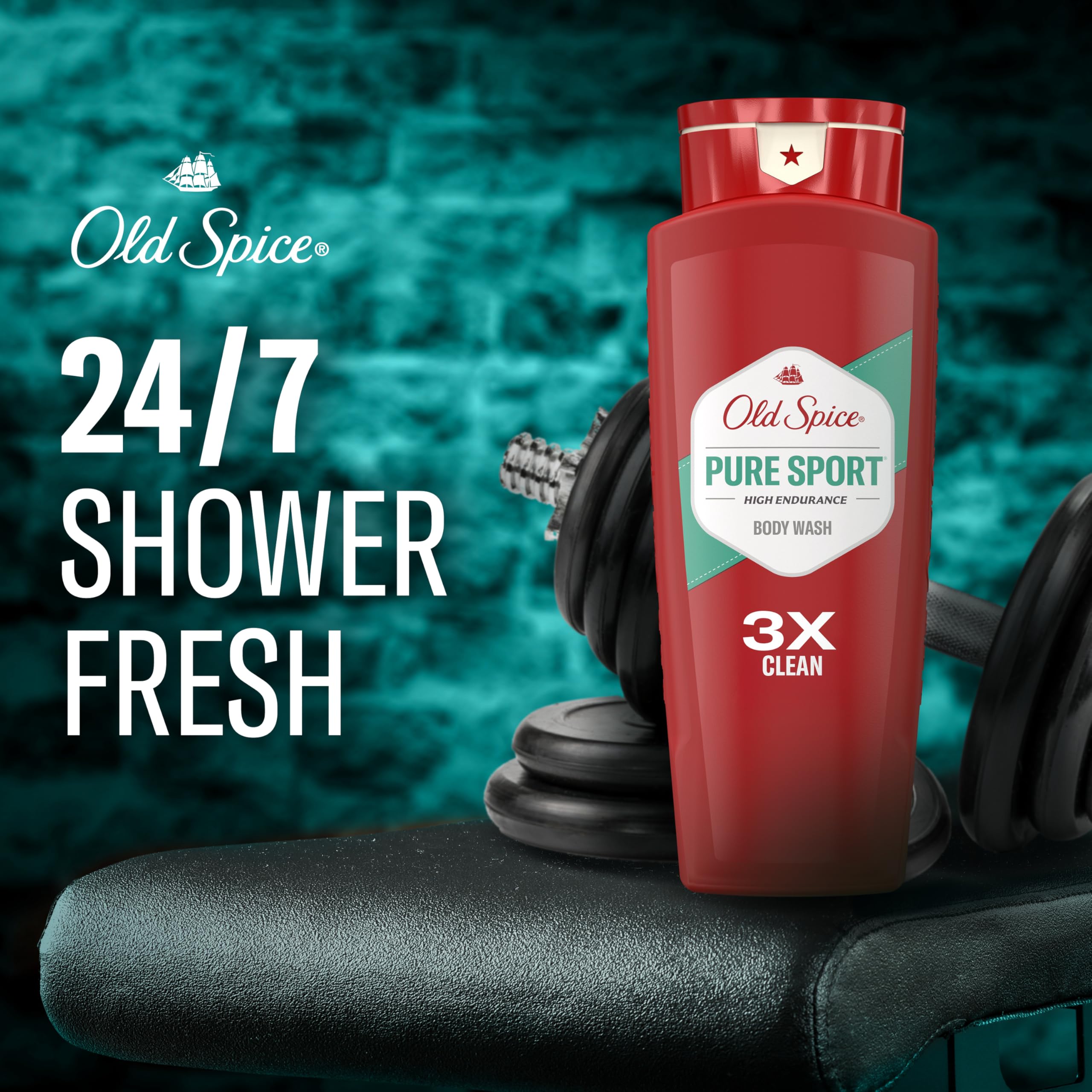 Old Spice Refreshing Body Wash for Men, High Endurance, 3X Defense, 24/7 Shower Fresh with Long Lasting Scent, Pure Sport Scent, 24 oz (Pack of 2)