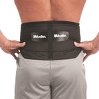 MUELLER Sports Medicine Adjustable Lumbar Back Brace, Lower Back Pain Relief and Support Belt for Men and Women, Black, One Size Fits Most