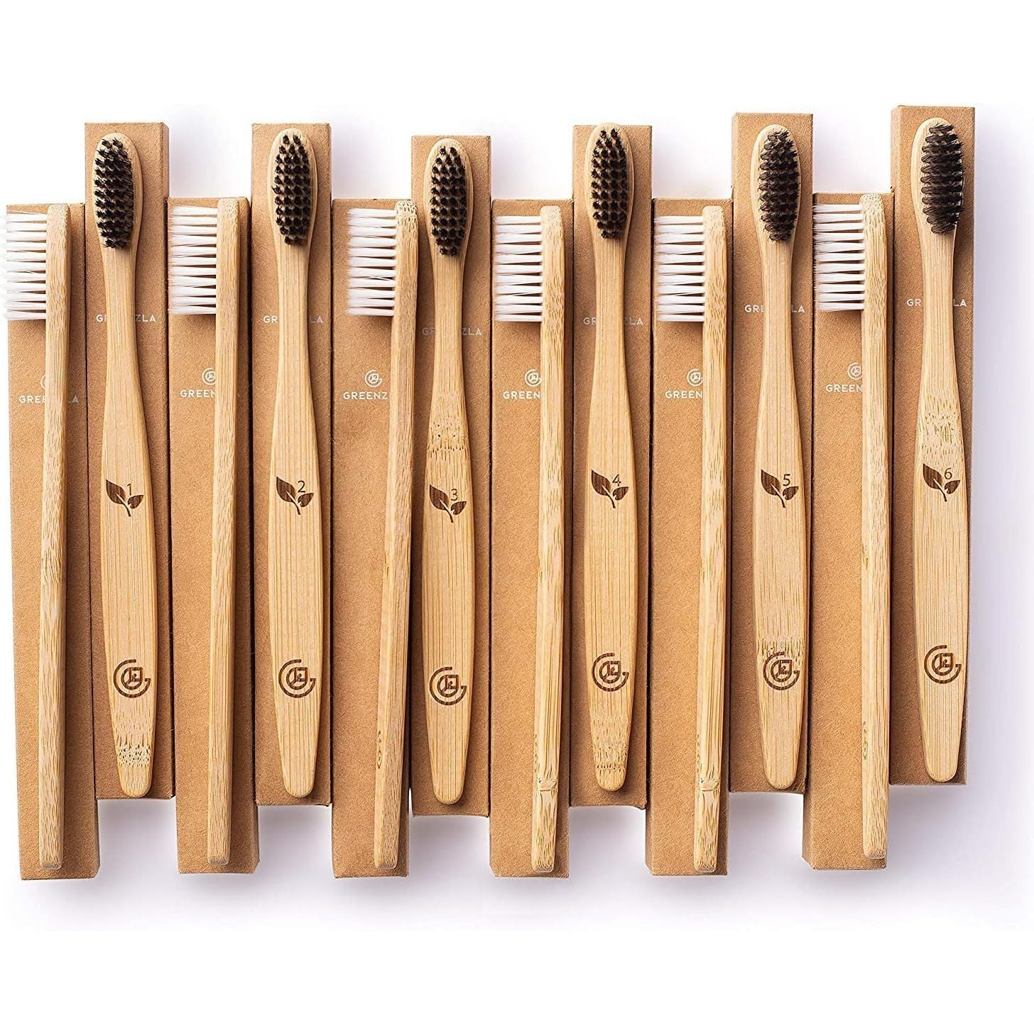 Buy now Greenzla Bamboo Toothbrushes for Adults â€“ 12 Pack Wooden Toothbrush Set with Charcoal-Infused Soft Bristles, Natural Oral Care for Daily Use at indiglob india