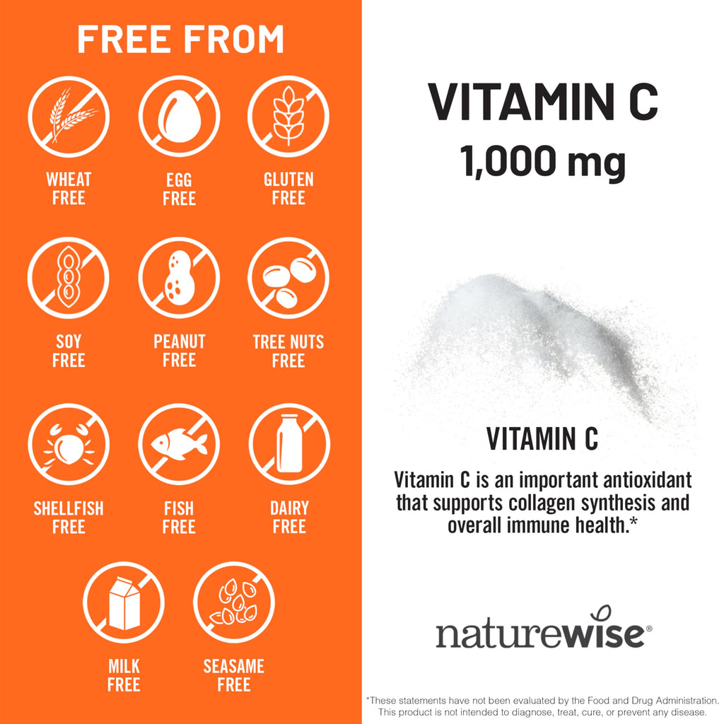 NatureWise Vitamin C 1000mg Capsules - Extra Strength Vegan Vitamin C for Daily Antioxidant & Immune Support - Non-GMO, USA Manufactured - 60 Capsules[60-Day Supply]