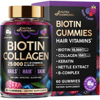 Biotin Gummies for Hair Growth Support - for Women & Men - Berry, Pack of 2 | Biotin 10000mcg, Collagen, Keratin, Hyaluronic Acid, B-Complex, Saw Palmetto - Hair, Skin & Nail Strengt Support - Sugar-Free
