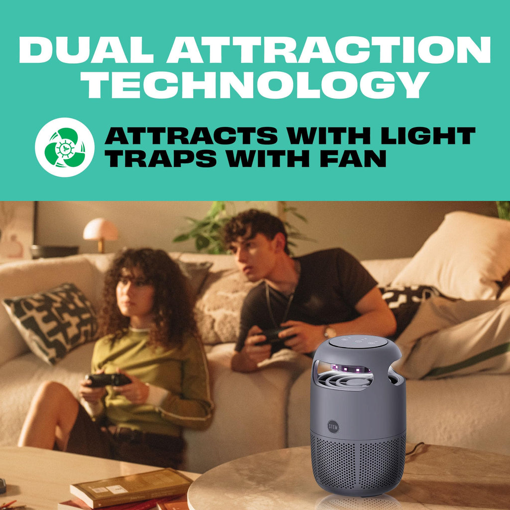 STEM Flying Insect Fan Trap for Indoor Bug Control, Attracts Mosquitoes, Fruit Flies, and House Flies, Plug-in Fan with UV Light, Starter Kit Includes 1 Device and 10 Glue Traps