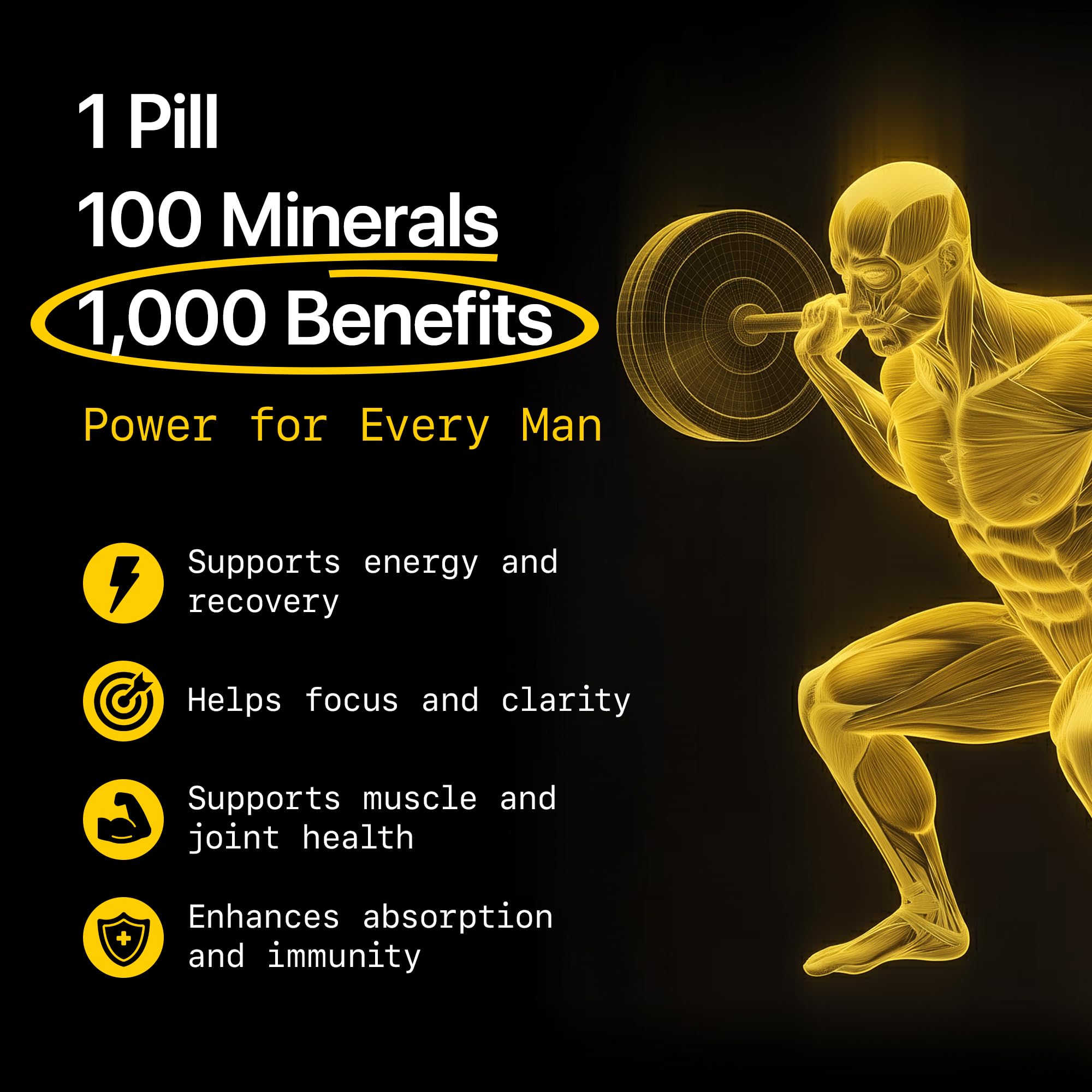 Menerals Mens Multivitamin, Trace Mineral Supplement with Fulvic Acid 60Ct | Testosterone - Natural All-in-One Men's Mineral Formula; Pairs Trace Minerals with Fulvic Acid; 60-Count Bottle