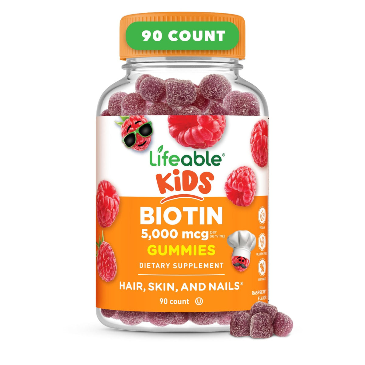 Lifeable Kids Biotin Gummies | 5,000mcg | Great Tasting Natural Flavor Biotin Supplement | Vegan Hair Gummies | for Hair Skin and Nails | 90 Gummies