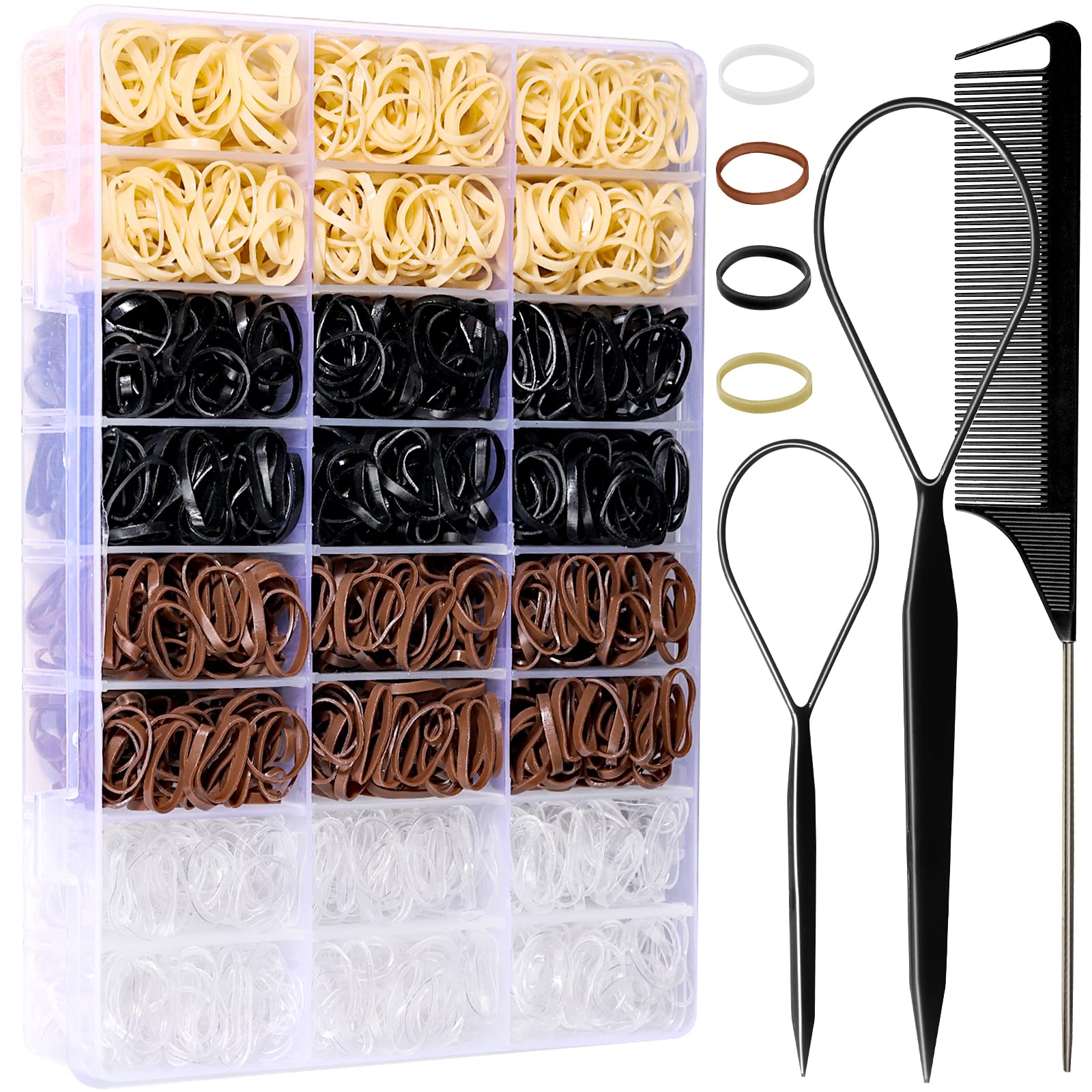 YGDZ Elastic Hair Ties, 1500 PCS Clear Rubber Bands for Hair, Black Hair Ties, Mini Elastics Bands, Ponytail Holders, Christmas Stuffers Xmas Gift, Hair Accessories for Girl, Toddler, Kids, Women