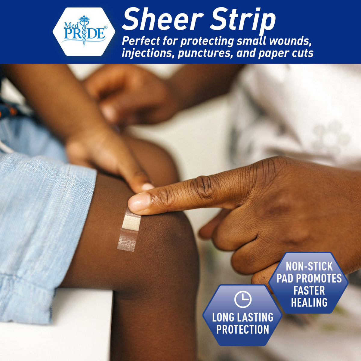 MED PRIDE Junior Strip Bandages,Hypoallergenic,Latex-Free,3/8x1.5 in,100-Ct