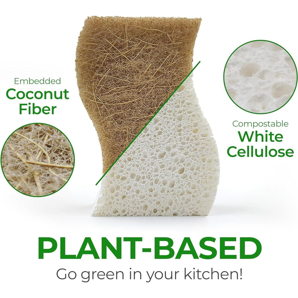 Buy now Biodegradable Natural Kitchen Sponge - Compostable Cellulose and Coconut Walnut Scrubber Sponge (12 Pack) at indiglob india