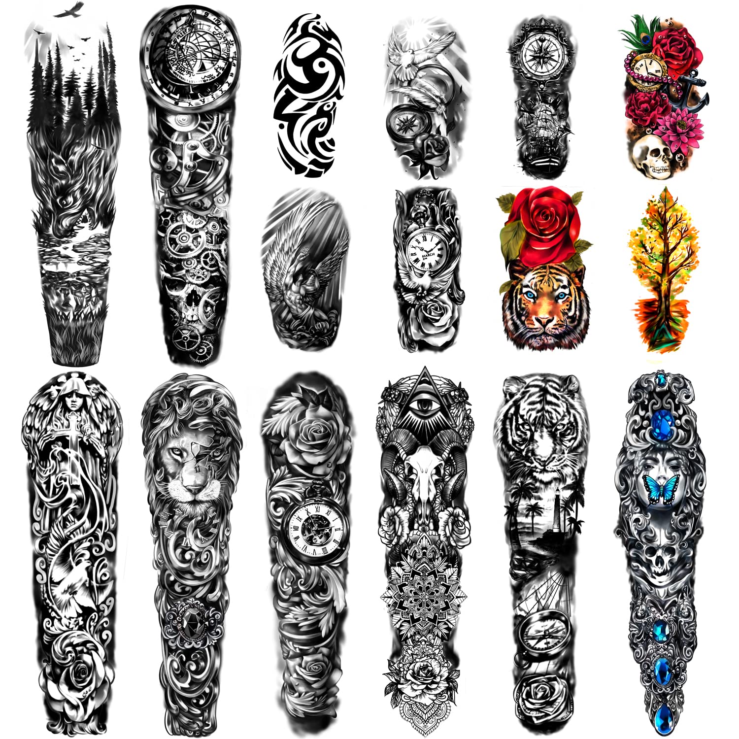 Buy now Extra Large waterproof Temporary Tattoos 8 Sheets Full Arm Fake Tattoos and 8 Sheets Half Arm Tattoo Stickers for Men and Women (22.83"X7.1") at indiglob india