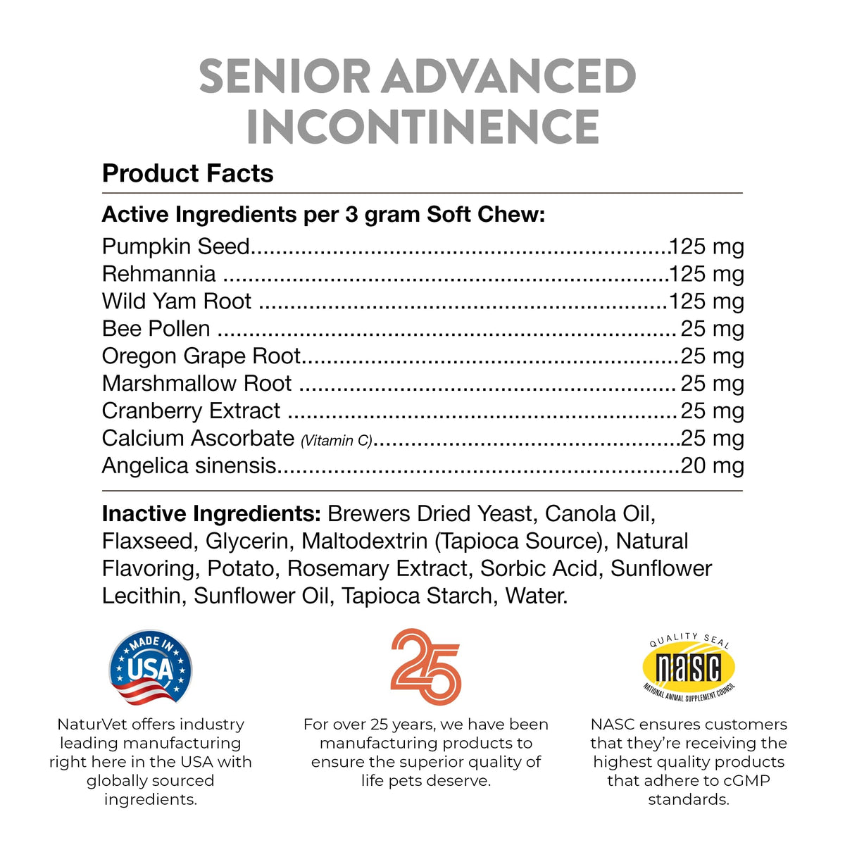 NaturVet Senior Advanced Incontinence Dog Supplement - 60 Ct