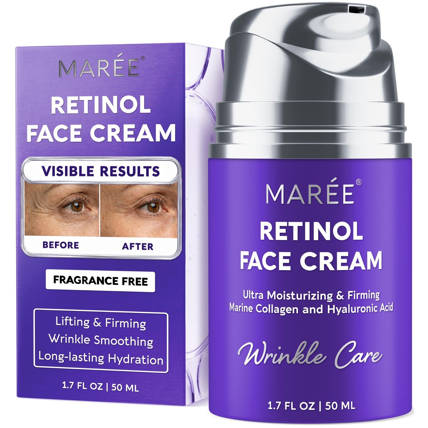 MAREE Face Moisturizer – Firming & Lifting Face Cream for Women with Collagen, Retinol & Hyaluronic Acid – Day & Night Anti-Aging Facial Wrinkle DD Cream Moisturizer for Dry Skin – Purple
