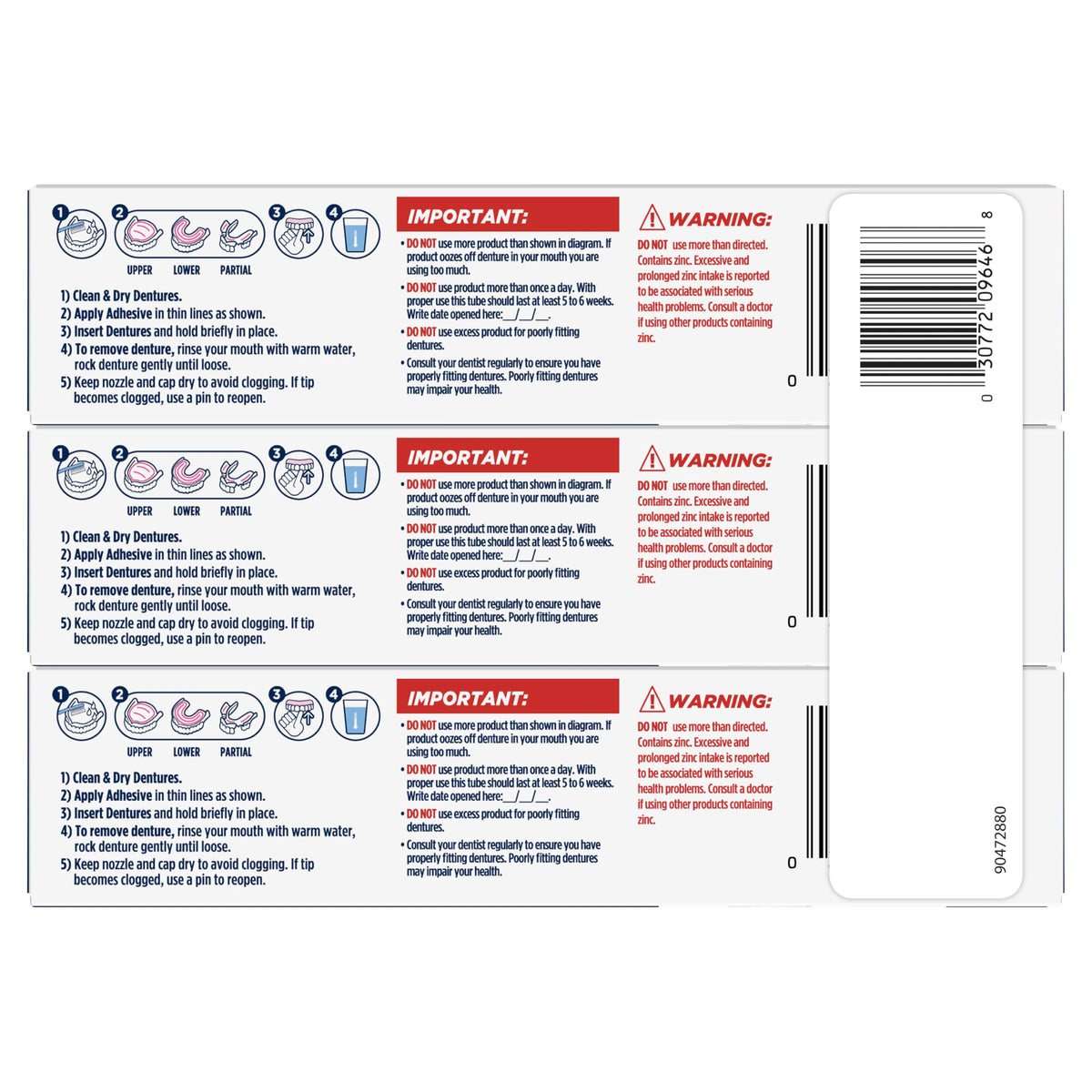 Professional Ultimate Denture Adhesive Cream for Strong, All-Day Hold for Full and Partial Dentures, 1.8 oz Tube with Breath Bacteria Shield and Precision Tip (3 Pack)