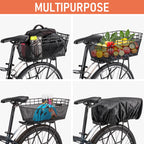 Rear Bike Basket - Bicycle Rear Basket with Cargo Net and Waterproof Cover