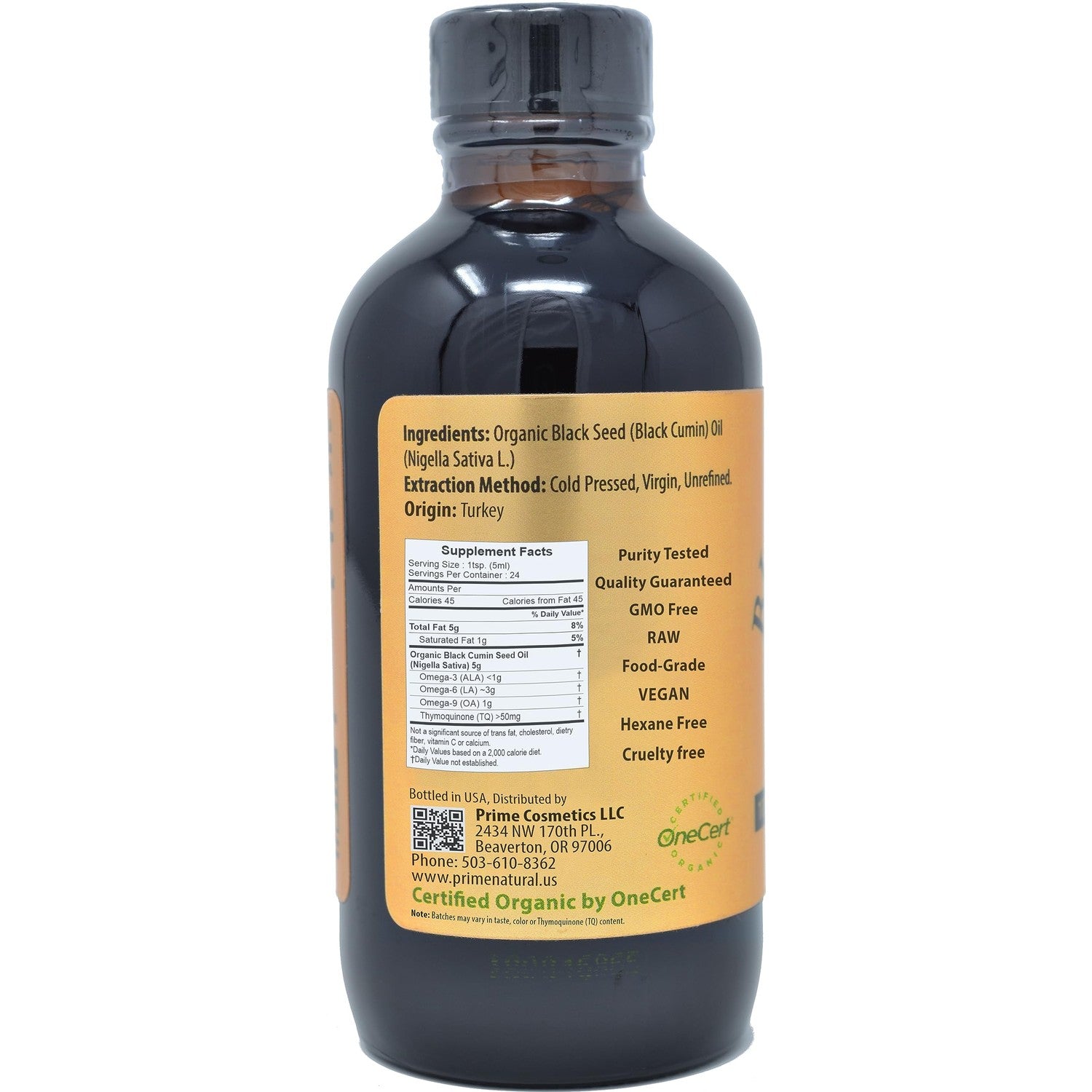Prime Natural Organic Black Seed Oil Cold Pressed Cumin Seed Oil 4oz