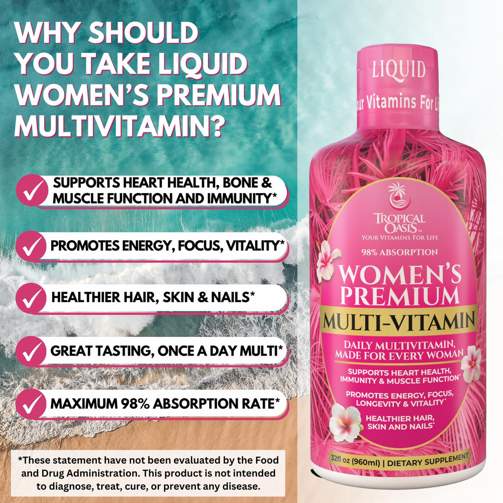 Premium Liquid Multivitamin for Women | Sugar Free Women’s Multivitamin | 100+ Vitamins, Minerals & Herbs Promote Anti-Aging, Heart, Brain & Bone Health |98% Absorption Rate | Non-GMO | 32 Serv