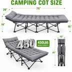Aoran Camping Cot for Adults 28" Extra Wide,Portable Cot Bed with Mattress,Heavy Duty Camp Sleeping Bed for Camping,Travel,Home and Office Nap,Max Load 450 LBS