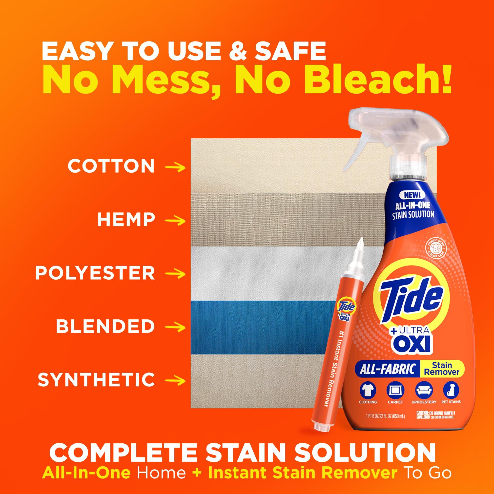 Buy now MADE BY NEHEMIAH Tide Rescue Laundry Stain Remover Spray with Oxi + Travel Size Tide To Go Pen, Spot Remover for Clothes, Fabric, Upholstery, Carpet, Grease & More Tough Stains- 22 Fl Oz + 1 Stain Pen at indiglob india