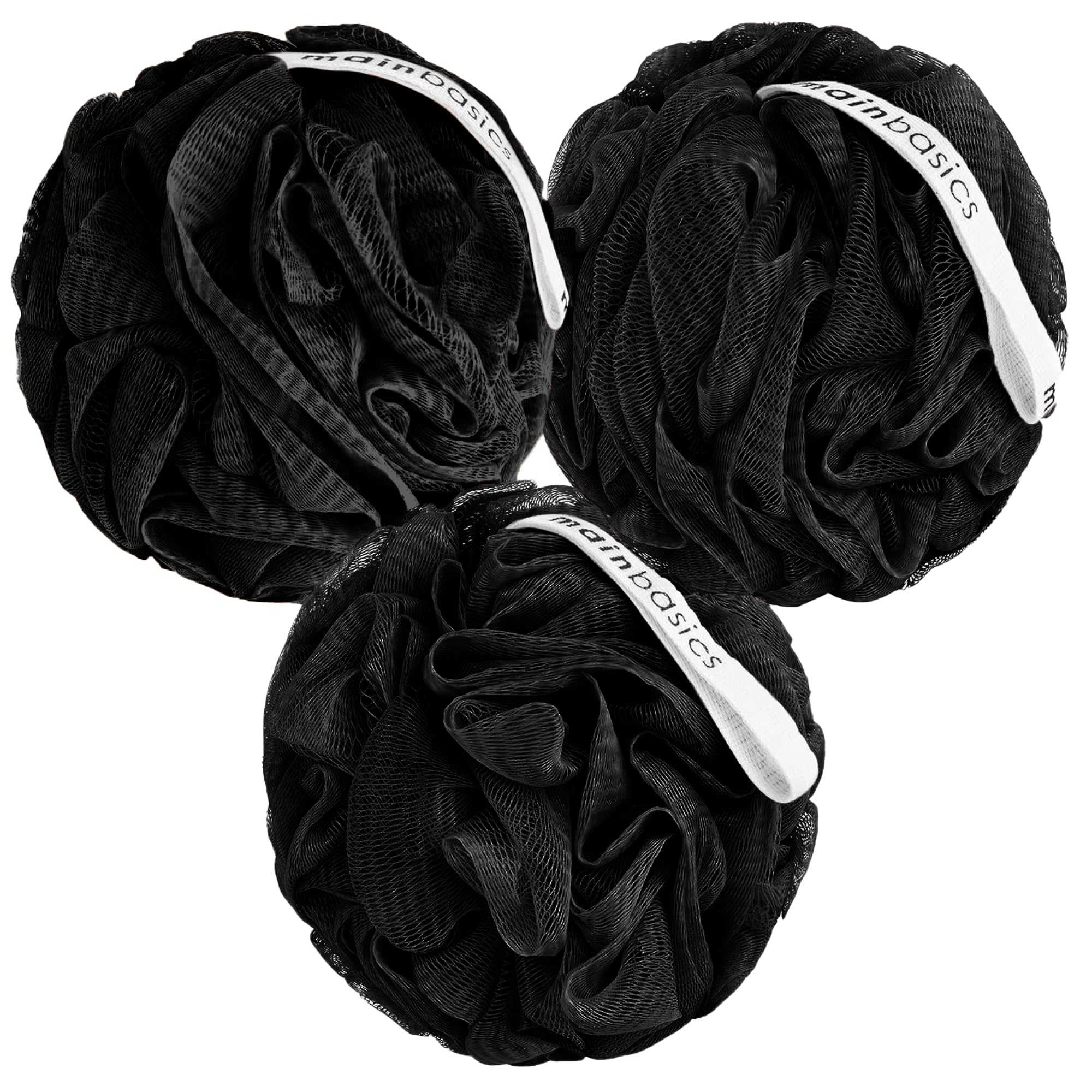 Buy now MainBasics Seaweed Infused Bath Shower Loofah Sponge Pouf Body Wash Scrubber (Set of 3) Triple Black at indiglob india