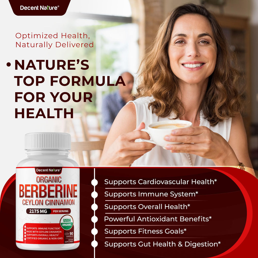 Organic Berberine with Ceylon Cinnamon 2175mg - Premium berberine supplement high purity extract USDA Organic, support immune system, Berberine Plus Complex, Non-GMO Vegan for Men Women 90 Capsules