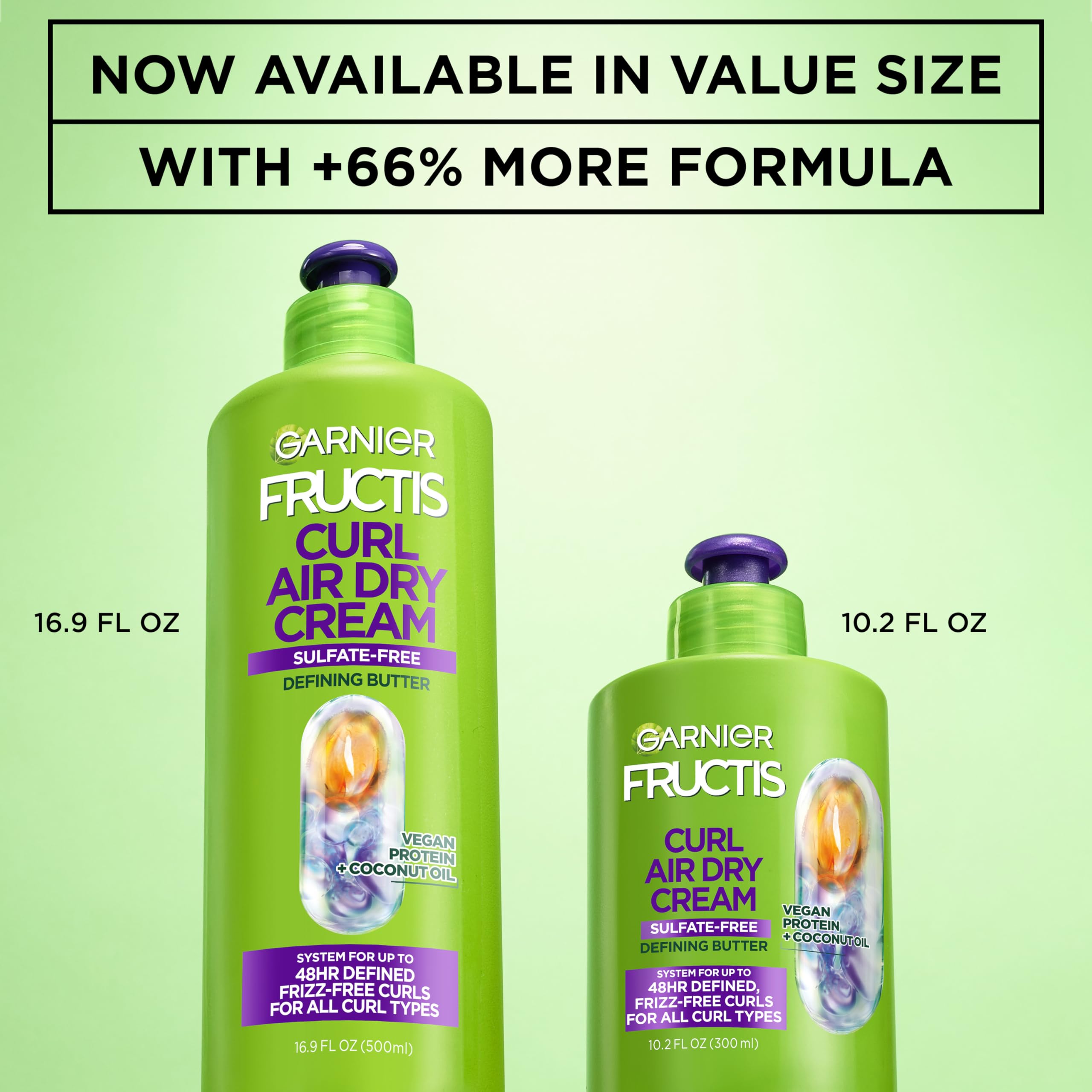 Garnier Fructis Curl Nourish Air Dry Cream XL Leave In Conditioner, Sulfate-Free Curl Defining Cream For Moisture and Frizz Control Waves, Curls, and Coils, Value Size, 16.9 Fl Oz