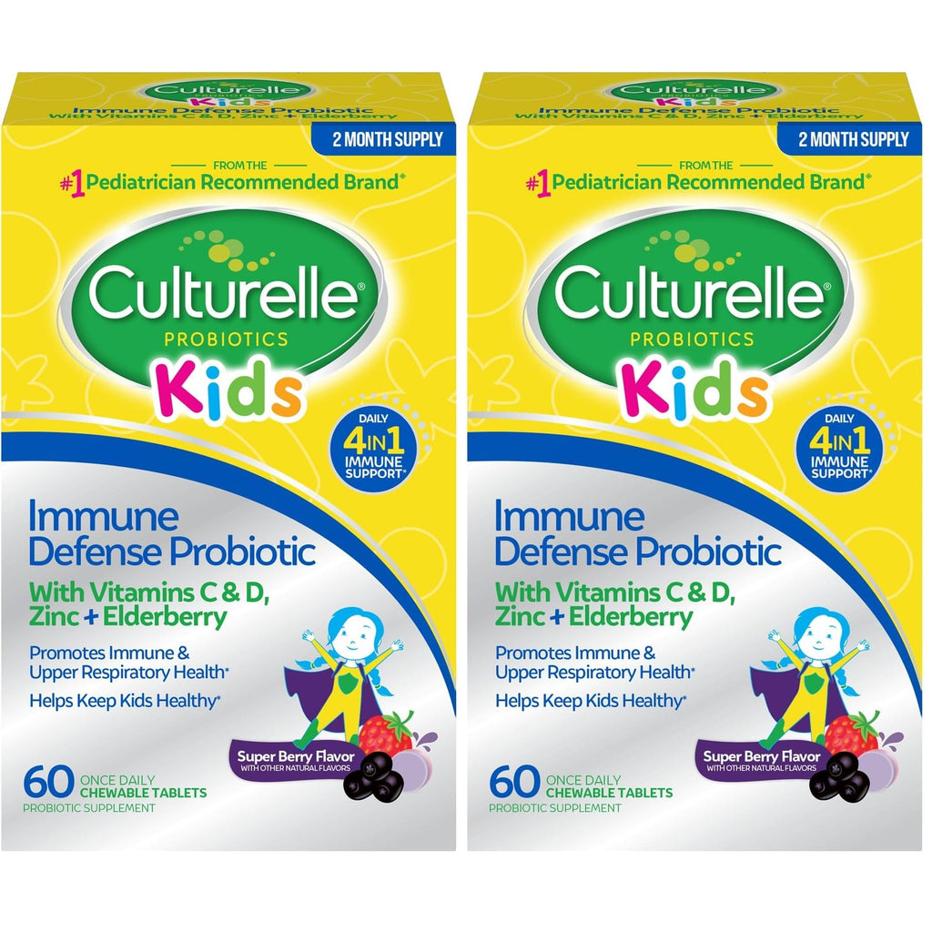 Culturelle Kids Daily Immune Defense Probiotic Chewables, Ages 3+, 30 Count | From the #1 Pediatrician-Recommended Brand±, Digestive Gut Health, 4-in-1 Immune Support*, Zinc, Vitamins C & D, Elderberry