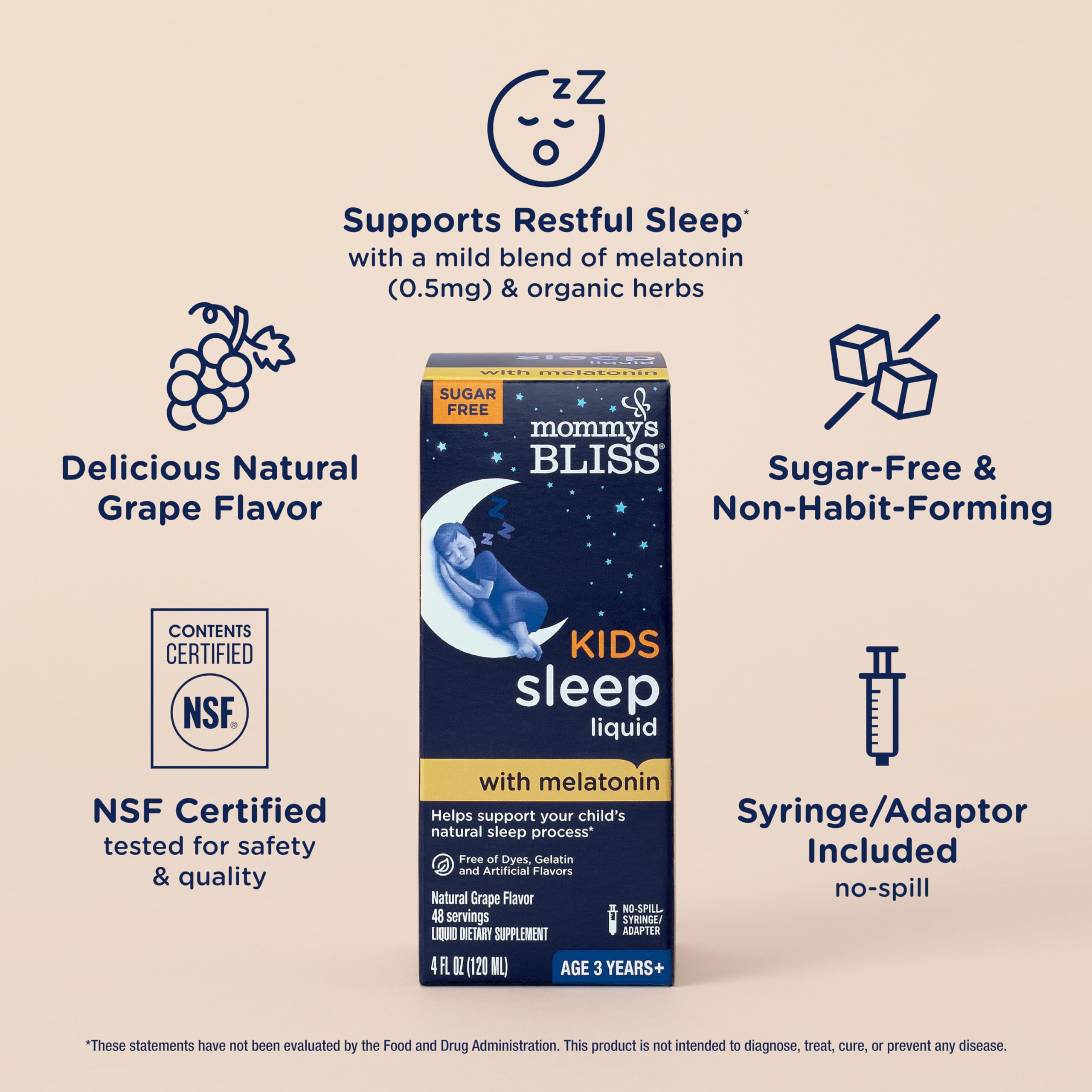 Mommy's Bliss Kids Sleep Support Liquid w/Melatonin, Grape Flavor, 4 Oz