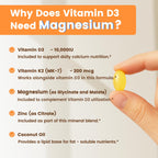 VEV Corefeel Vitamin D3 K2 10,000 IU Magnesium Supplement, 300 Softgels | Vitamin K2 as MK-7, Coconut Oil, Magnesium Glycinate & Malate, Zinc Citrate