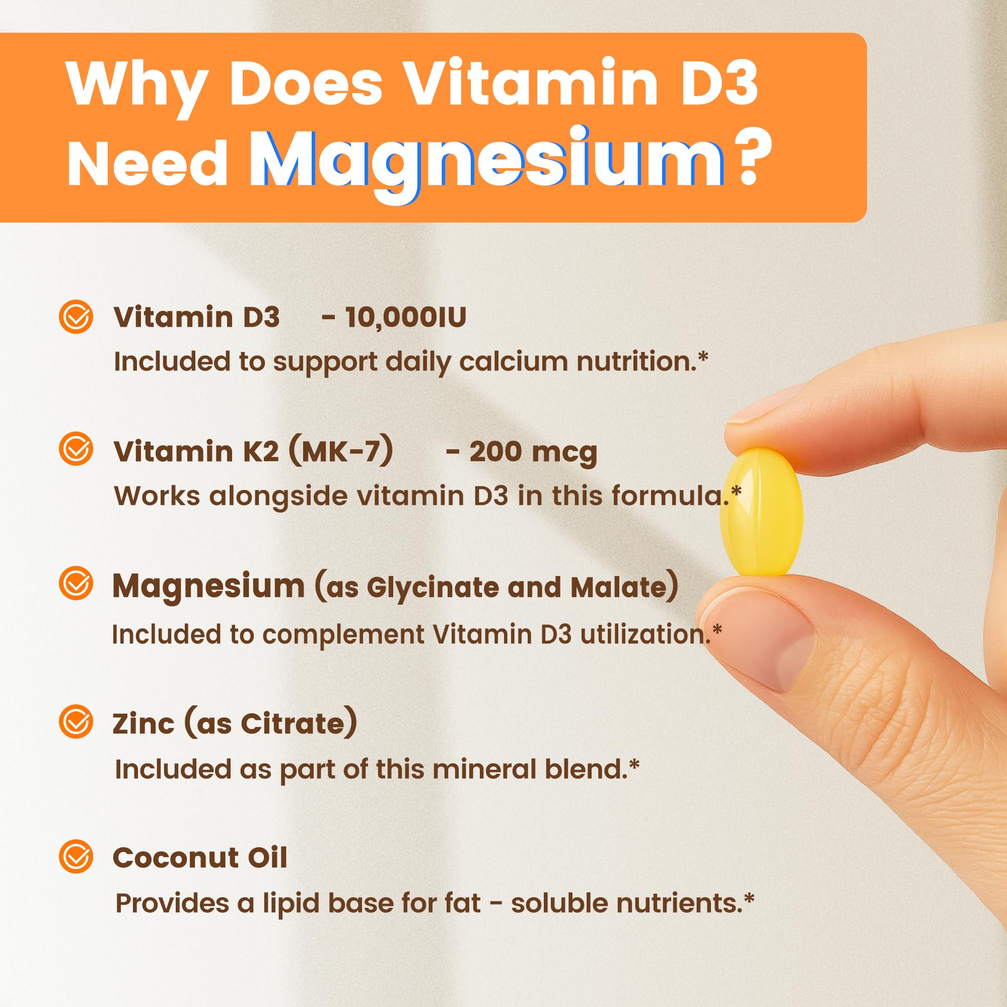 VEV Corefeel Vitamin D3 K2 10,000 IU Magnesium Supplement, 300 Softgels | Vitamin K2 as MK-7, Coconut Oil, Magnesium Glycinate & Malate, Zinc Citrate